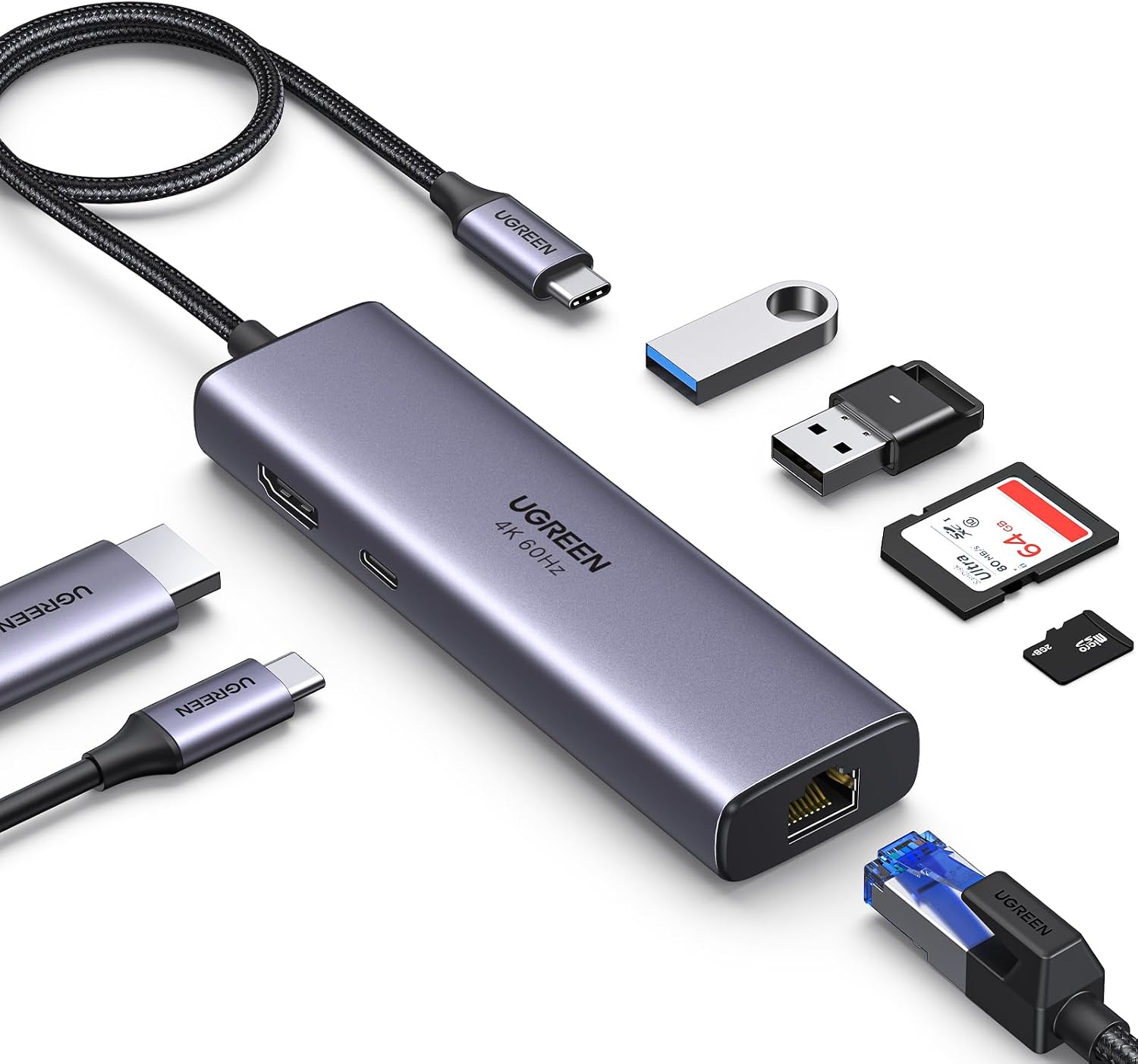 UGREEN Revodok 107 Hub USB-C 7 en 1 — Ethernet Gigabit, HDMI 4K 60Hz